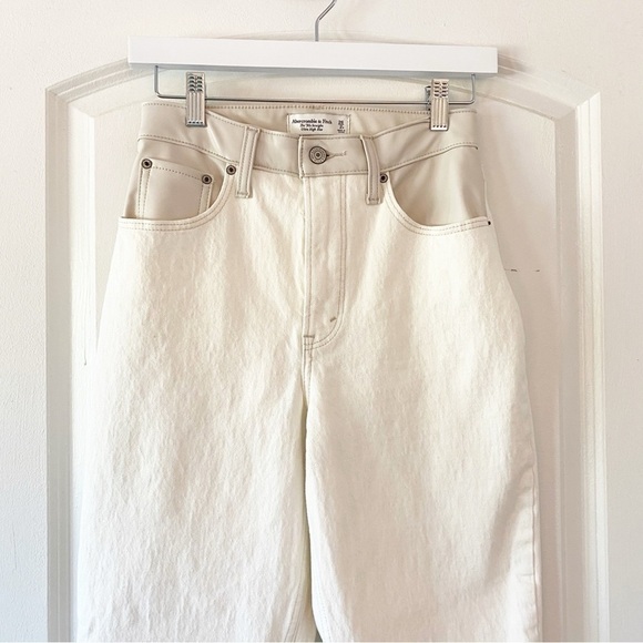 ABERCROMBIE & FITCH 90’s Straight Curve Love Jeans Cream Mixed Fabric - Picture 5 of 14